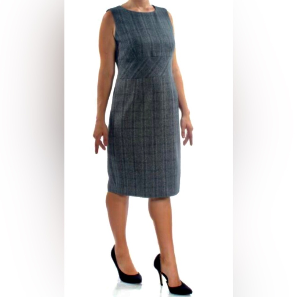 Kasper Gray Sleeveless Sheath Dress Crew Neck Midi